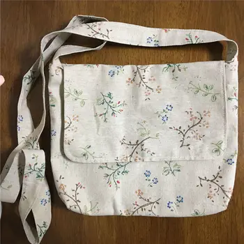 

YILE Handmade Cotton Linen Cross Body Flap Over Messenger Bag Spring Flower 1704