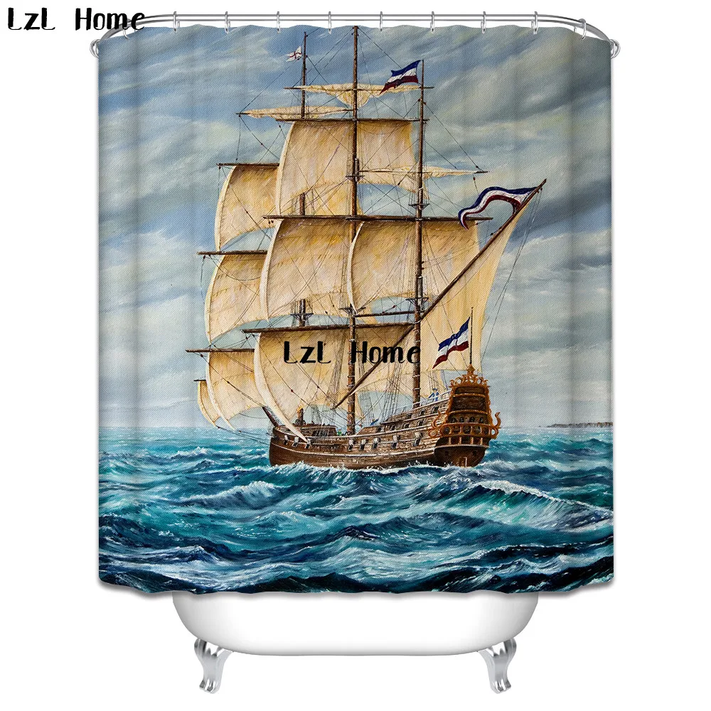 

LzL Home Creative Vehicle Printed Bathroom Products Shower Curtains Bathroom Curtain Waterproof Accessories Bath Curtain Hooks