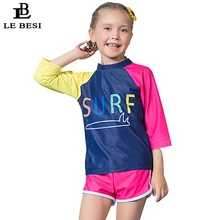 LEBESI/ купальный костюм для девочек, детский купальник, купальник из двух частей, пляжная одежда с принтом и длинным рукавом, шапочка для плавания