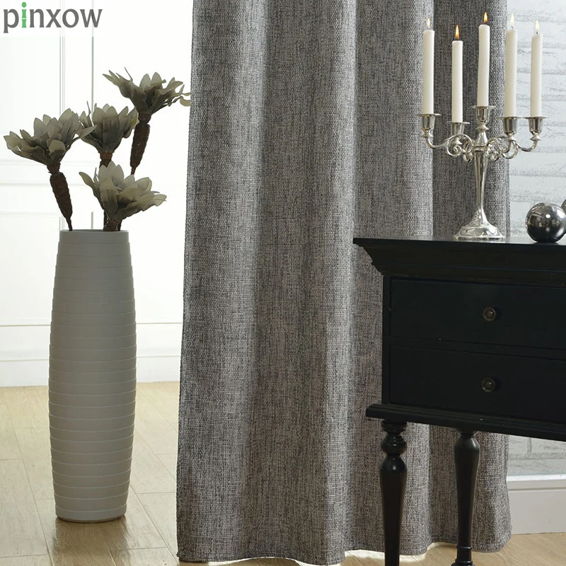 

PINXOW Gray Cotton Linen Curtains For Living Room Blackout 80% Panel Window Ready Made Home Decor Drapes Curtain For Bedroom New