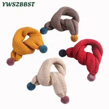 Новинка; сезон осень-зима; вязаный детский шарф с помпонами; шарф для маленьких девочек; шарф для мальчиков; теплый шейный платок для детей