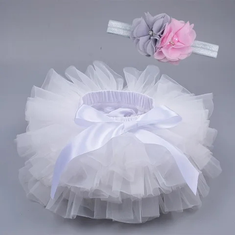 Baby Girls Tulle Bloomers 2pcs Short Skirts Flower Headband Infant Newborn Tutu Diapers Cover Baby Party Photograph Clothes