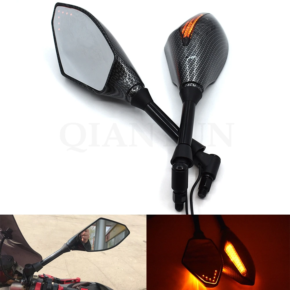 

Motorcycle Rearview Mirrors Black With LED Turn Signal Integrated Mirrors for Honda CB599 CB600 CB919 CBR600 CBR900RR VTX1300