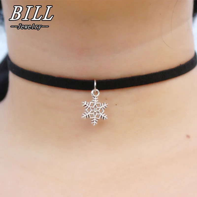 

N889 Pendant Chokers Necklaces For Women Black Velvet Suede Gothic Punk Collares Fashion Jewelry Snowflake Bijoux 80's 90's