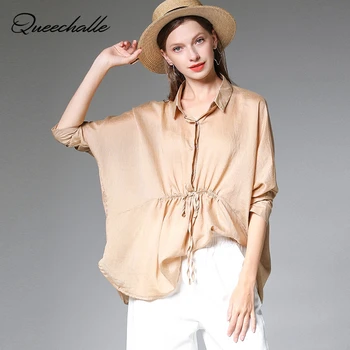 

Khaki Pink Black Color Women Blouse Autumn 2020 Batwing Sleeve Loose Casual Blouses Female Elegant Plus Size Shirt Tops Ladies