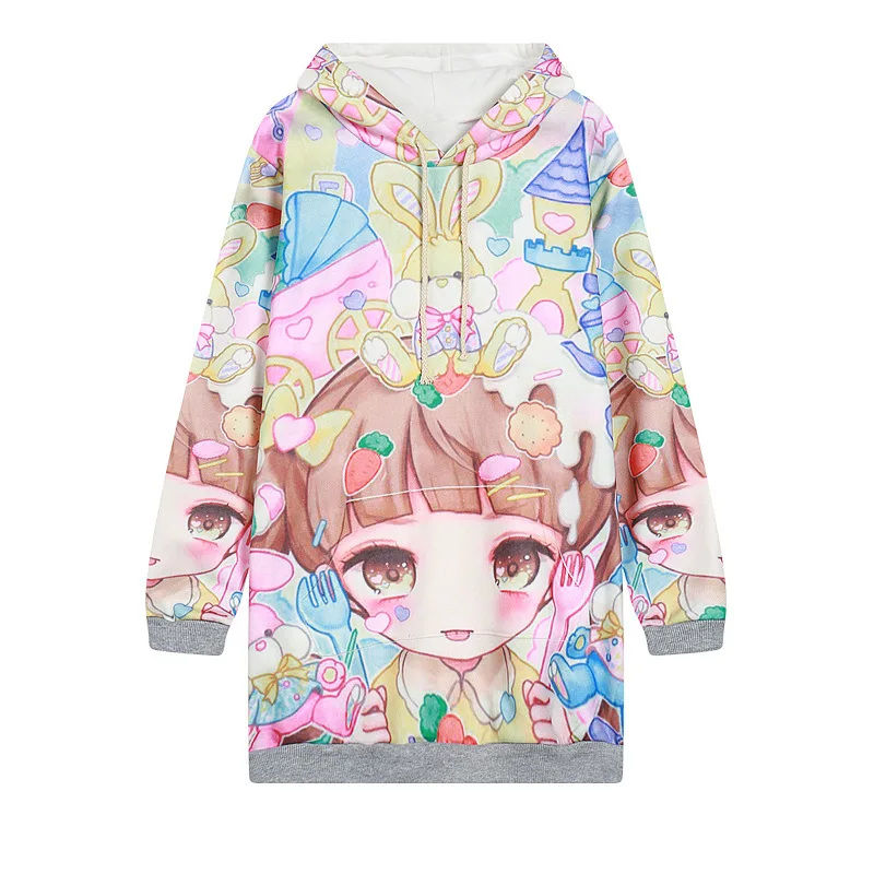 

2017 New Sweet Harajuku Cute Girl Digital Printing Loose Hoodie Pullover Casual Sweatshirt Loose Hooded Sweatshirts One Size