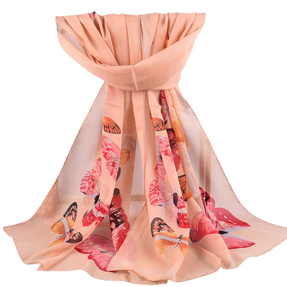 Богемный шарф с принтом с бабочками Женский Длинный мягкий обернутый шарф шаль Летний Пляжный шейный платок женский шифоновый шарф#5