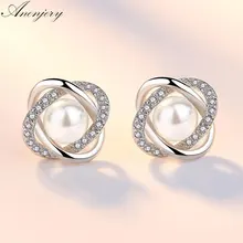 Anenjery, высококлассные 925 пробы серебряные серьги, циркониевые жемчужные скрученные Роскошные серьги-гвоздики для женщин, brincos pendientes S-E290