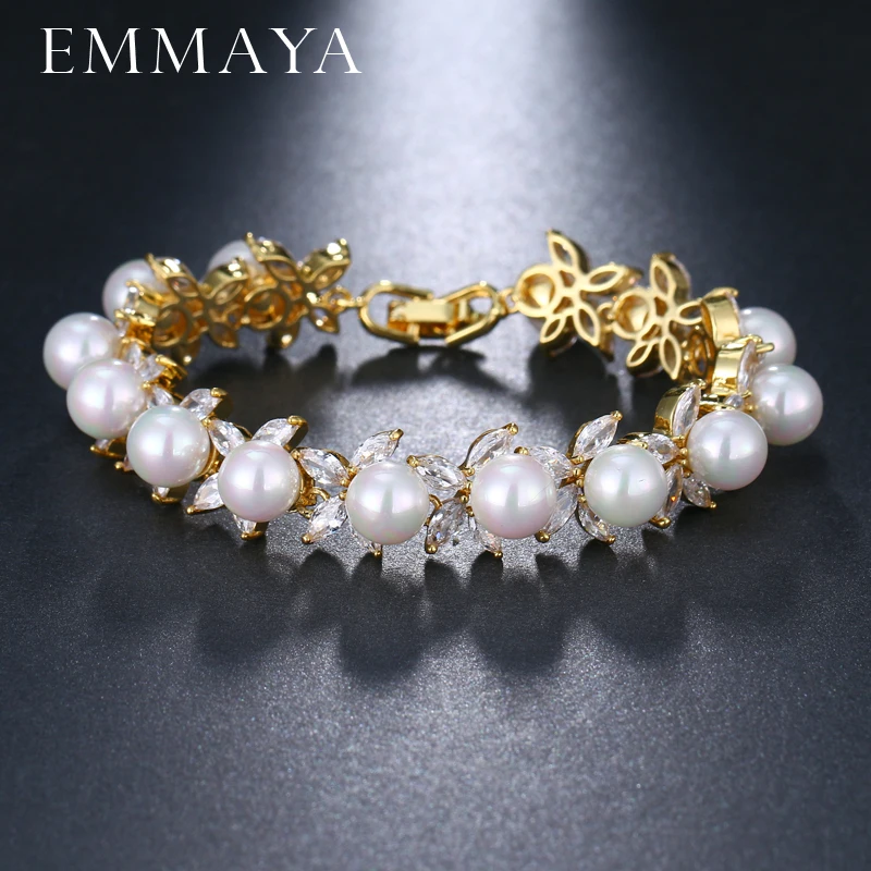 Goede Emmaya Ronde Imitatie Parel Unieke Aaa Cz Armband Sets Voor Vrouwen Elegante Sieraden Vriendschap Armbanden