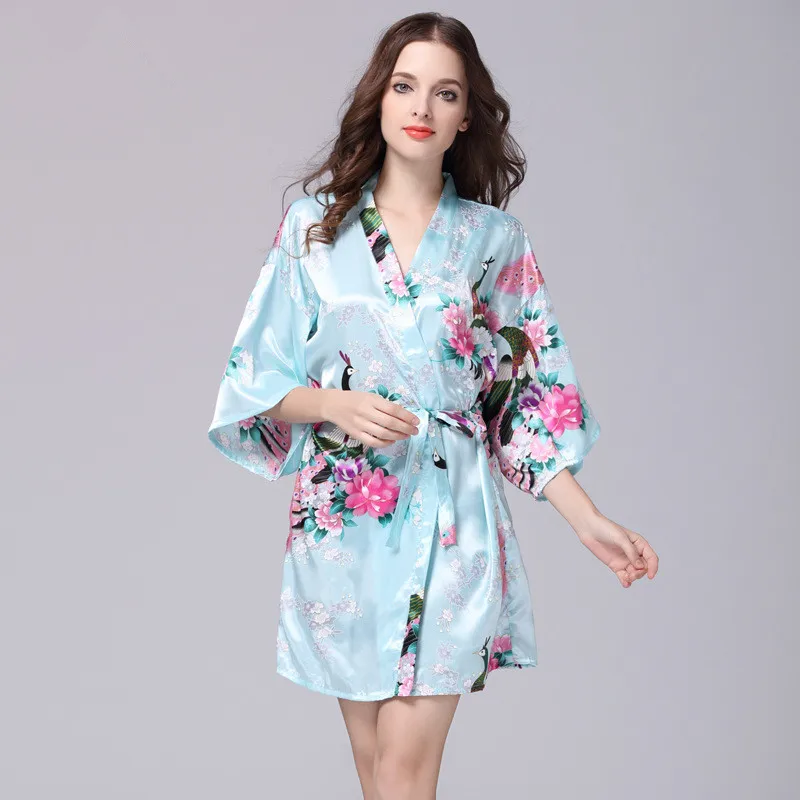 Бренд золото женский с цветочным принтом кимоно платье Китайский Стиль Silk Satin Robe ночная рубашка цветок размеры S M L XL XXL, XXXL