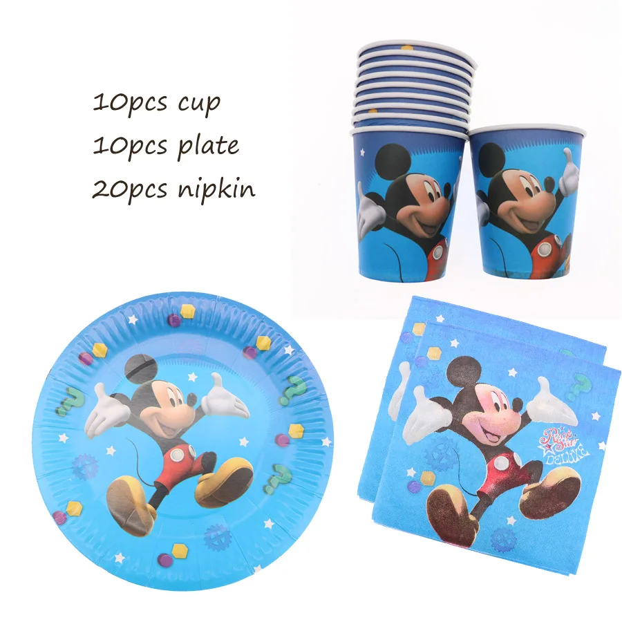 

40pcs/set Mickey Disposable Tableware Set carton Paper Plates Cup nipkin Party Wedding Decor Carnival Baby Shower Party Supplies