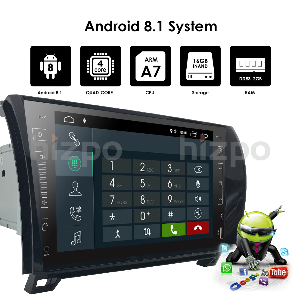 Clearance 9 Inch 2 Din HD 1024x600 QuadCore Android8.1 Car NODVD GPS For Toyota Tundra Sequoia 2008-2013 Stereo Radio 4G WiFi OBD DVR DAB+ 4