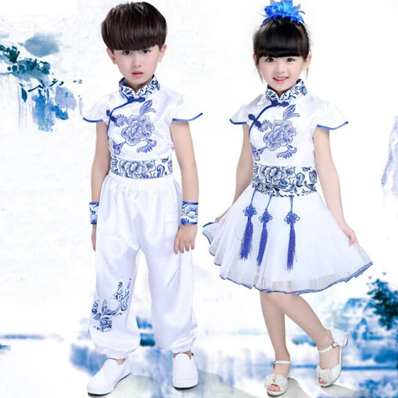 

Chinese Folk Traditional Style kids dance wear costumes Girls ballroom dancing dress Boys Party dance outfits
