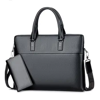 

Faux Leather Men Business Handbag Male Laptop Shoulder Bag with Wallet