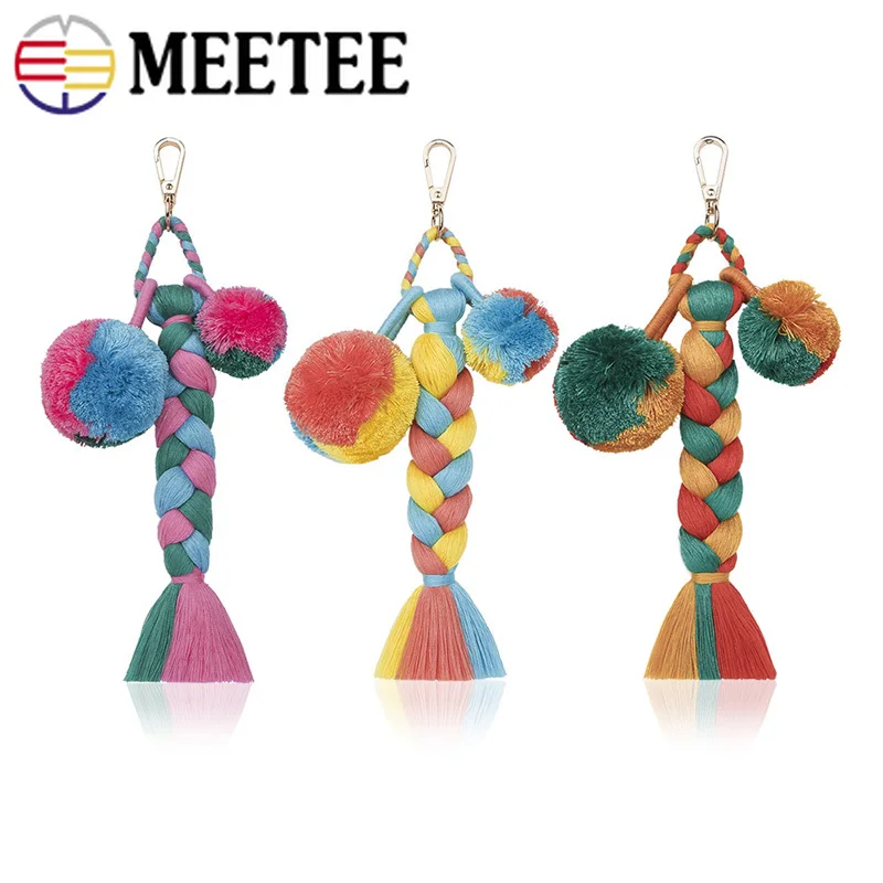cheap Meetee 1pc 21cm Manual Braided Bohemia Tassel Pendant Sanp Clasp Hook Buckles Bags Keychain Hang DIY Craft Hardware Decor TF003