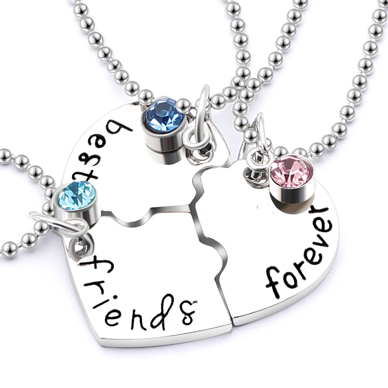 

Best Friends Pendant Necklace 4 Pieces Heart Shape Puzzle Hand Stamped Best Friend Forever Bead Necklaces Friendship BFF Jewelry