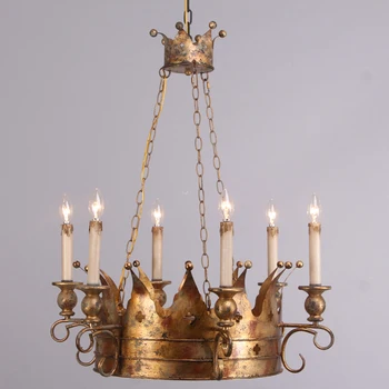 

Retro corwn Pendant Lights princess room decoration lamp wrought iron old antique lamp personality crown Pendant Lamps wl3221724