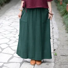 Национальный тренд женские хлопковые льняные юбки, бюст арт юбка в стиле "Ретро" зеленый красный одежда макси