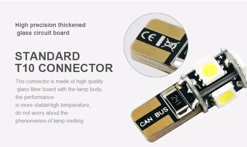  High Quality Super Bright Led Car Bulb Auto Light T10 5050 5SMD Led Car Canbus Error Free Led T10 Led w5w 6500k Led 12v04