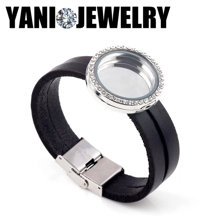 

Shuyani 5pcs/lot Wrap Openable Memory Glass Locket Bracelet for Charms 30mm Floating Locket Bracelet Leather for Women/Men