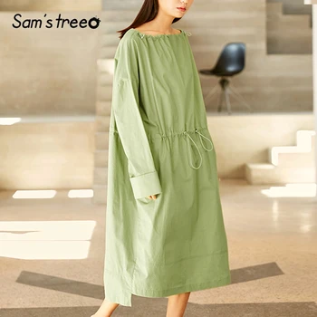 Женское платье с длинным рукавом Samstree, однотонное платье с завязками на талии на весну и лето