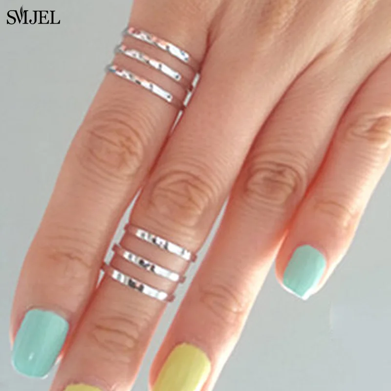 

SMJEL Knuckle New Boho Three Lines Rings For Women's Gift Simple Geometric Statement Bague Anel Rings Femme Jewelry Wholesale