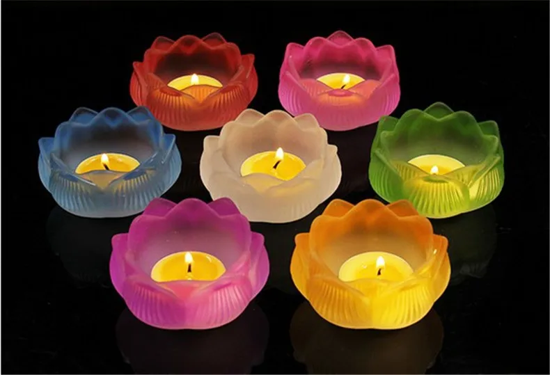 Oil Lamp Candle Holder Lotus Candlestick Holders Household Indoor Temple Glass Lotus Colorful Candelabros Butter Lamp 7/Set Colo