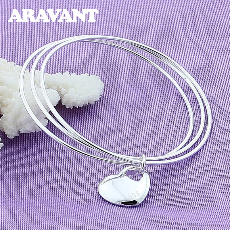 

Silver 925 Jewelry Three Circle Bangles Women Fashion Heart Bracelet&Bangle