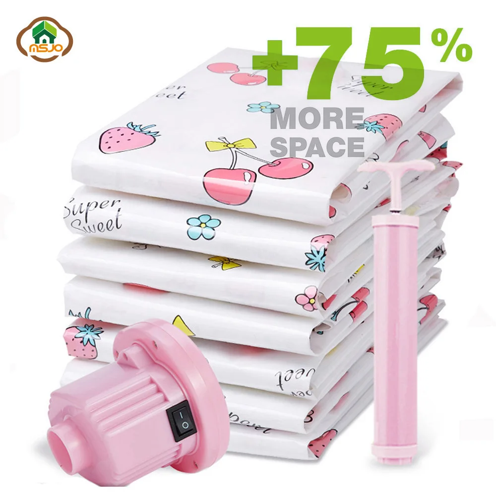 

Msjo Vacuum Bags For Clothes 5PCS/Set Organizer Vacuum Bag With Hand Air Pump Space Saver Clothes Quilt Storage Bag