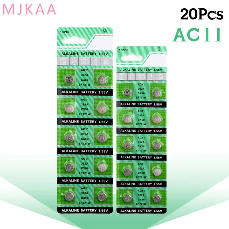 

20pcs/pack 1.55V AG11 LR721 362 SR721 162 Cell Coin Alkaline Battery Button Batteries For Watch Toys Remote