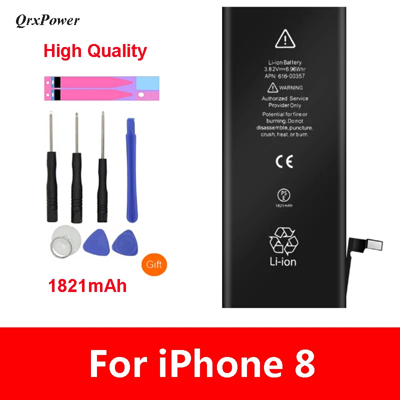 

QrxPower High Quality Replacement Li-ion Battery Real Capacity 1821mAh With Tools for iphone 8 0 Cycle 1 year warranty