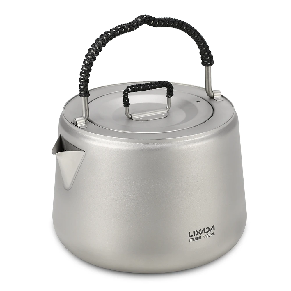 Lixada 1.4L Titanium Tea Pot Ultralight Outdoor Camping Hiking Water Kettle Coffee Pot Teapot Kettle Pot Outdoor Kettle