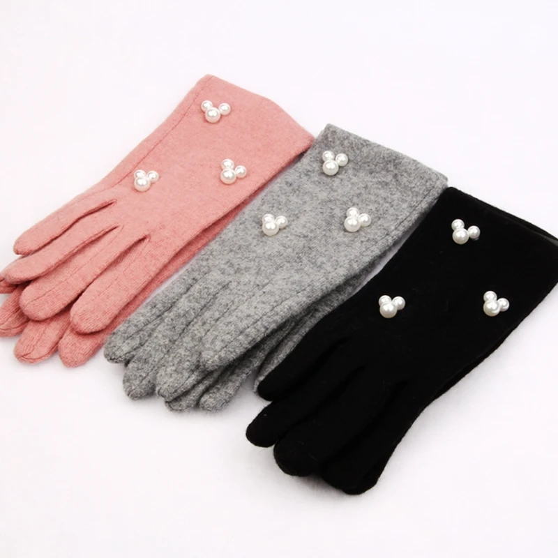 Модные женские перчатки кашемир Роскошные Жемчужные Варежки женские теплые шерстяные перчатки зимние женские перчатки для вождения guantes