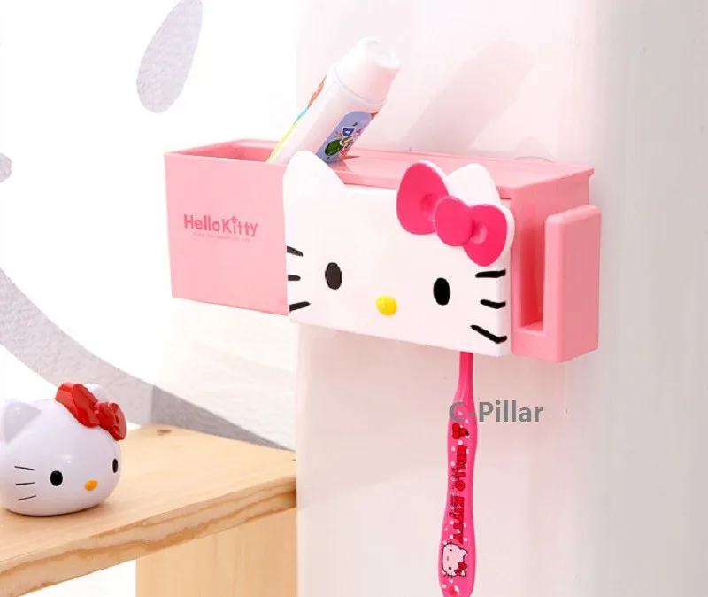 Мультфильм Зубная щётка держатель, рисунок «Hello Kitty» Стенд Зубная щетка полка Sucker Многофункциональный Аксессуары для ванной комнаты комплекты