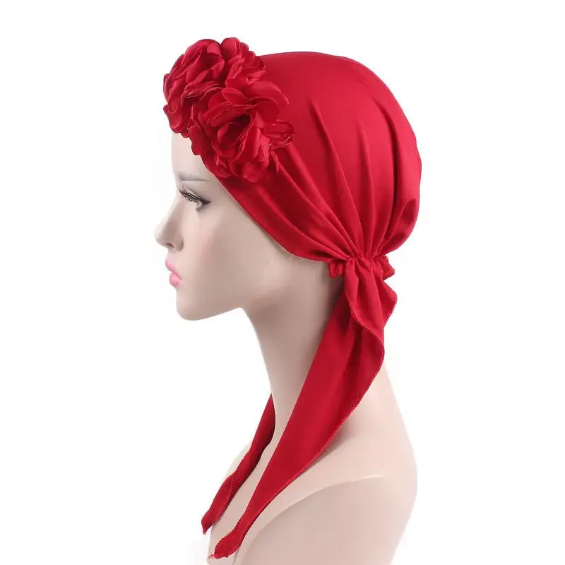 Мусульманская женская растягивающаяся индийская Кепка с цветком, шапка с длинным хвостом, шапка для выпадения волос, головной шарф, тюрбан, головной убор, исламский шарф