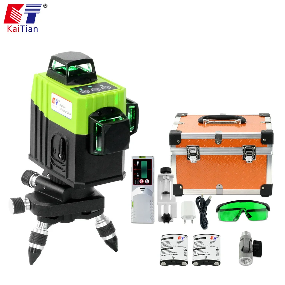 

KaiTian 12 Lines 3D Laser Level Receiver Self-Leveling Cross Horizontal 360 Vertical Green Lasers Beam 532nm Line Livella Levels