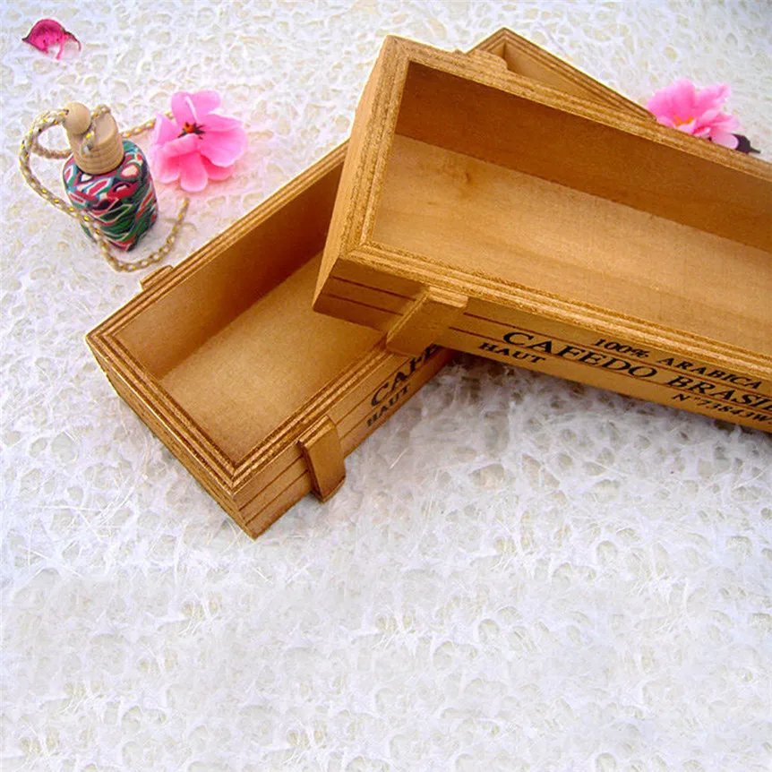 Винтажные деревянные коробки ящики цветочный горшок кухня безделушка Настольный чехол для хранения Макияж деревянный Органайзер коробка