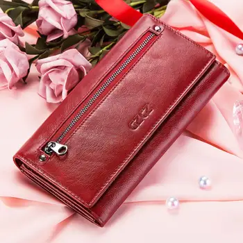 

RFID Women Fashion Genuine Leather Wallet female Wallet purse for phone money bag Clutch With Card Holder cartera mujer 2019