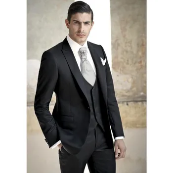 

Custom Black Tuxedos Mens Wedding Suits For Men Morning Suits Groomsmen Groom Suits Men Wedding Tuxedos(Jacket+Pants+Vest) A126