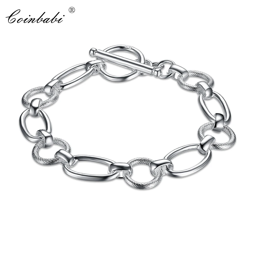 

Geometric Bracelet,Trendy 925 Sterling Silver Gift Accessories Gift For Lady Girls,Simple Geometric Silver Toggle Bracelet