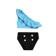 Дети Купальники для малышек обувь девочек полиэстер двойка купальный костюм бикини пляж оборками Купальник без рукавов наряды K406