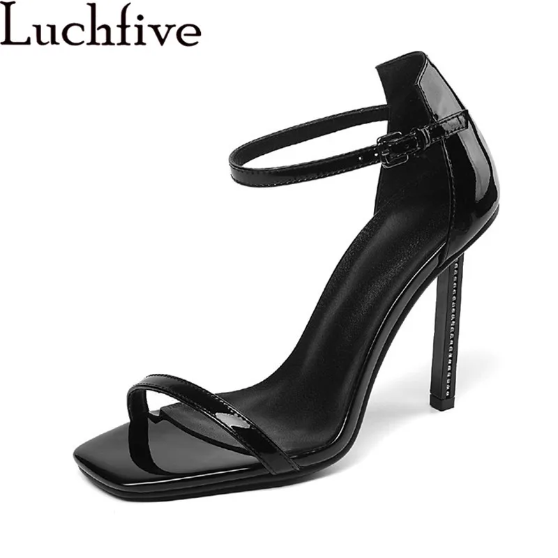 

One Strap Sandals Crystal Thin High Heel Sandals Women Square Open Toe Cover Heel Steel Heel Party Shoes Woman sandalia feminina