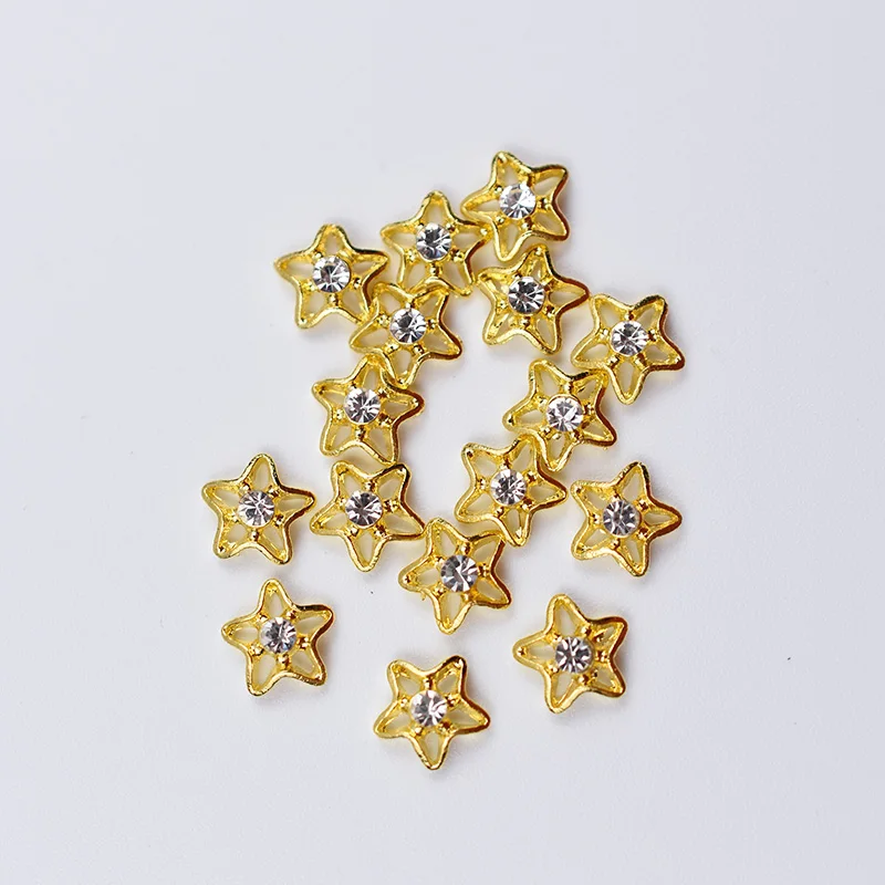 

10Pcs 3D Nail Art Decorations Crystal AB Glitter Rhinestones Hollow Metal Studs Star Heart Triangle Diamond Jewelry Japan Charm