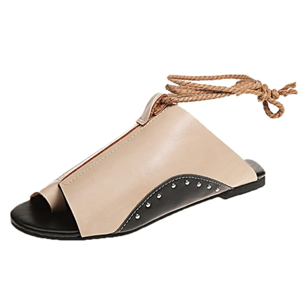 

SAGACE Women's Flat-Bottomed Roman Sandals Open Toe Ankle Straps Platform Wedges Shoe Round Toe Cross-tied Women sandals May 27