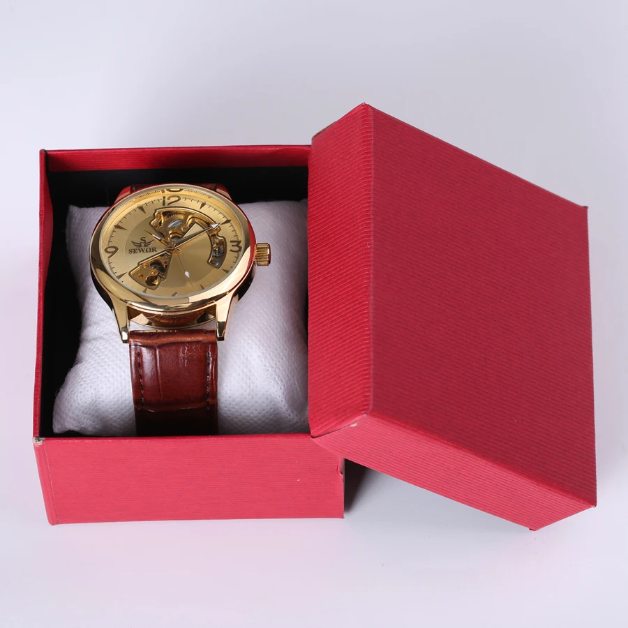 SEWOR брендовые механические Автоматические часы со скелетом, модные повседневные мужские часы, роскошные часы с ремешком из натуральной кожи