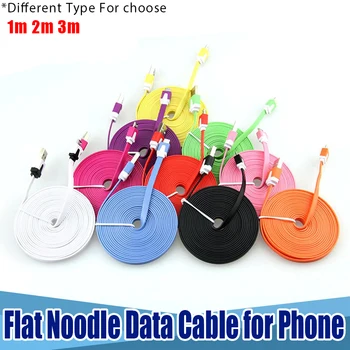 

1M 2m 3m flat noodle charge Charging USB Data Sync Cable 8Pin For iPhone iPad mini ipod nano ios Micro USB 5pin for samsung 100