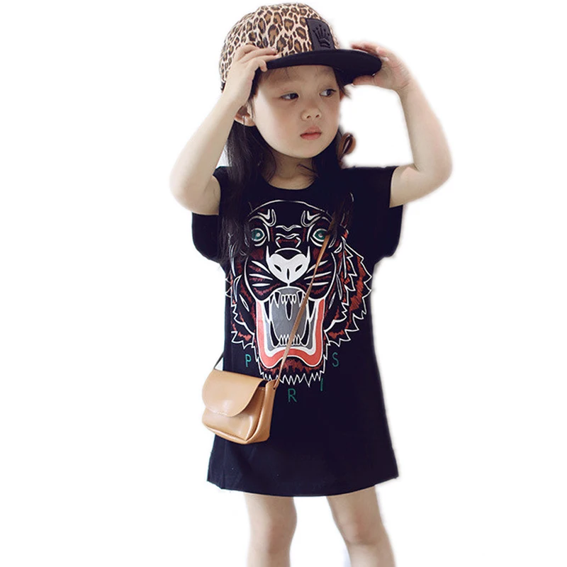 

girls summer dresses 2017 new baby girl dress cartoon tiger printed girl princess vestido short sleeve toddler girl vestido 2-7T
