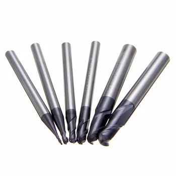 

6pcs Ball Nose 2 Flute End Mill Set Solid Carbide CNC Milling Cutting Bit Nitrogen Coated R0.5/1.0/1.5/2.0/2.5/3.0mm