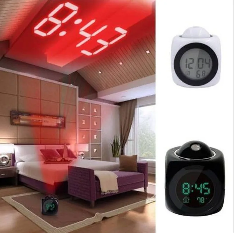 

Projector Alarm Clock LCD Projection LED Display Time Digital Alarm Clock Talking Voice Prompt Thermometer Snooze Function Desk