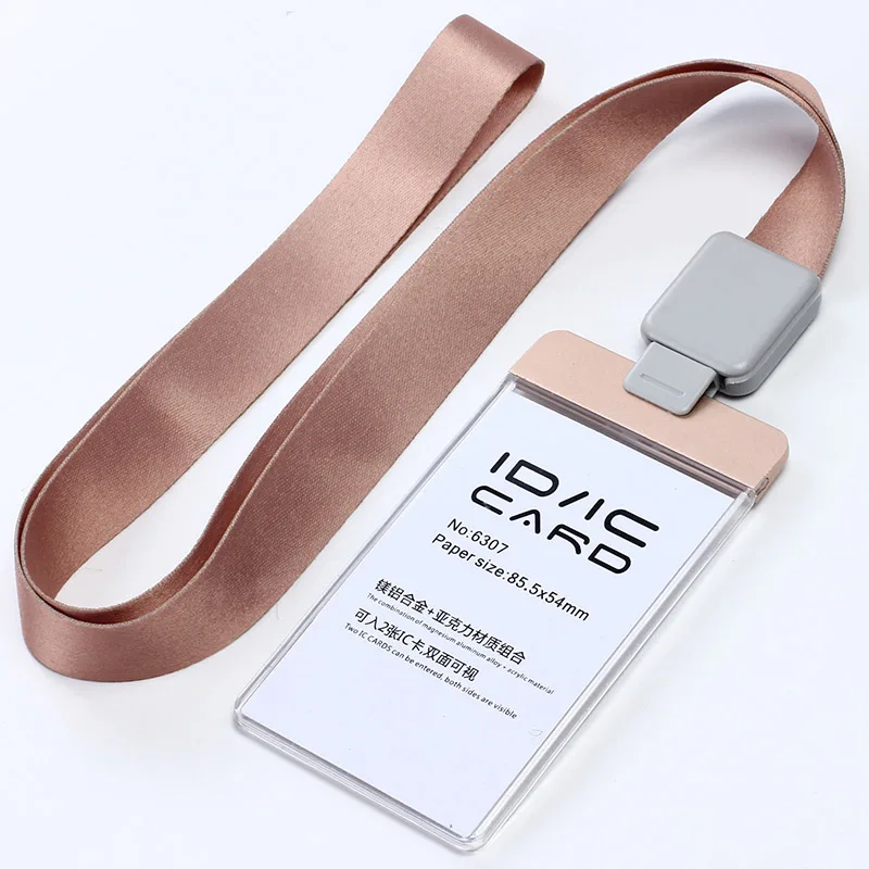 Acrylic Clear Access Card ID IC Card Badge Holder Work Card with Polyester Lanyard,Factory Price, LOGO Custom Lanyard - Цвет: V gold set